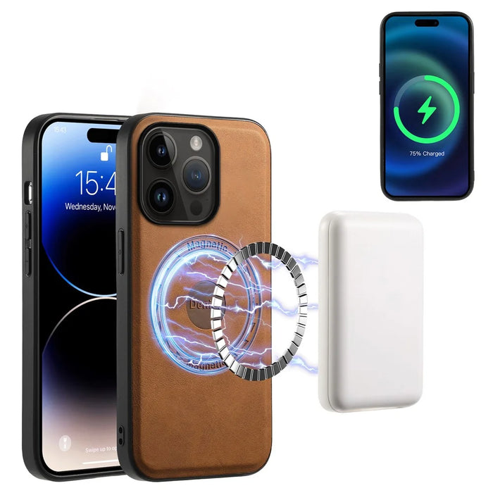DENIOR D14 For iPhone 14 Pro Case Retro Leather Coated PC+TPU Kickstand Phone Cover Magnetic Detachable - Brown - 5