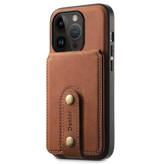 DENIOR D14 For iPhone 14 Pro Case Retro Leather Coated PC+TPU Kickstand Phone Cover Magnetic Detachable - Brown - 6