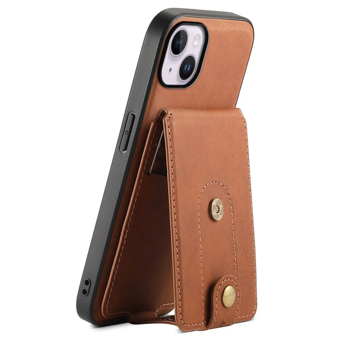 DENIOR D14 For iPhone 14 Plus Case Compatible with MagSafe Leather+TPU+PC Card Bag Phone Cover - Brown - 2