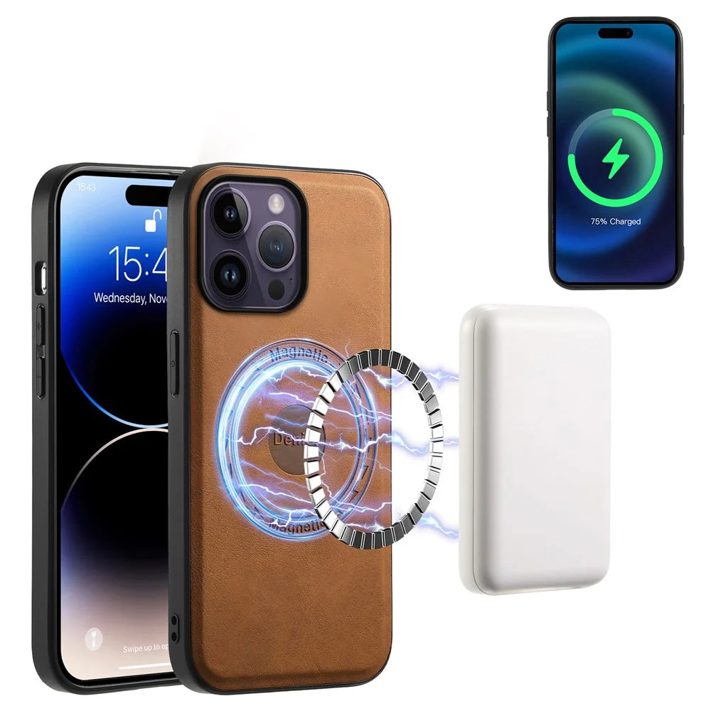 DENIOR D14 For iPhone 14 Pro Max Magnetic Case Card Bag Detachable Leather Phone Back Cover - Brown - 5