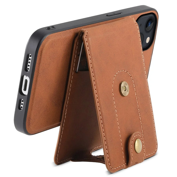 DENIOR D14 For iPhone 13 / 14 Case Retro PU+PC+TPU Kickstand Phone Cover with Magnetic Card Holder - Brown - 3