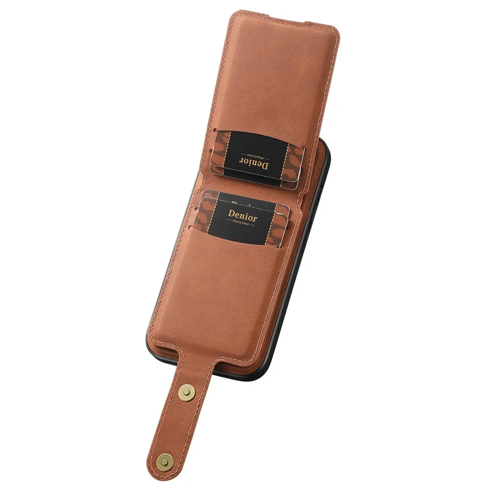 DENIOR D14 For iPhone 13 / 14 Case Retro PU+PC+TPU Kickstand Phone Cover with Magnetic Card Holder - Brown - 4