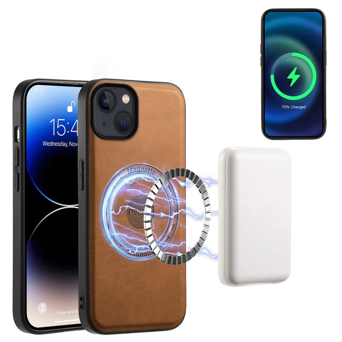 DENIOR D14 For iPhone 13 / 14 Case Retro PU+PC+TPU Kickstand Phone Cover with Magnetic Card Holder - Brown - 5