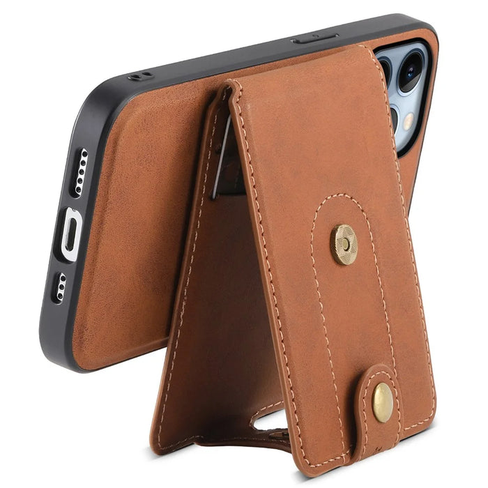 DENIOR D14 For iPhone 13 Pro Case Compatible with MagSafe Leather Kickstand Card Slots Back Cover - Brown - 3