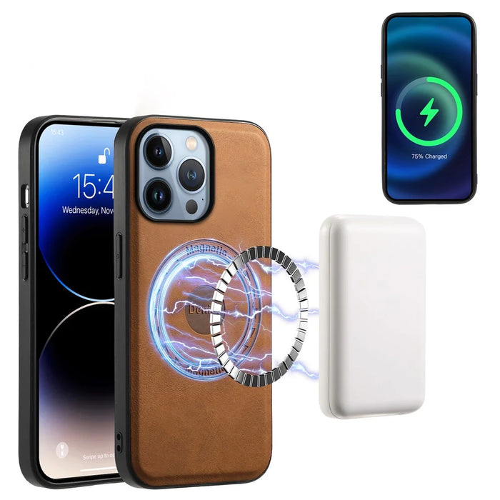 DENIOR D14 For iPhone 13 Pro Case Compatible with MagSafe Leather Kickstand Card Slots Back Cover - Brown - 5