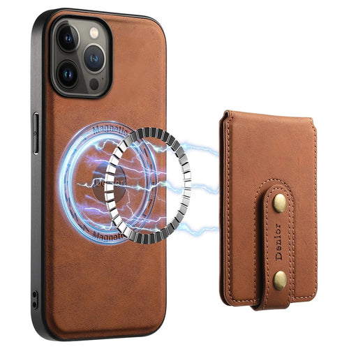 DENIOR D14 For iPhone 13 Pro Max Magnetic Case 2 in 1 Detachable Leather+PC+TPU Phone Cover - Brown - 1