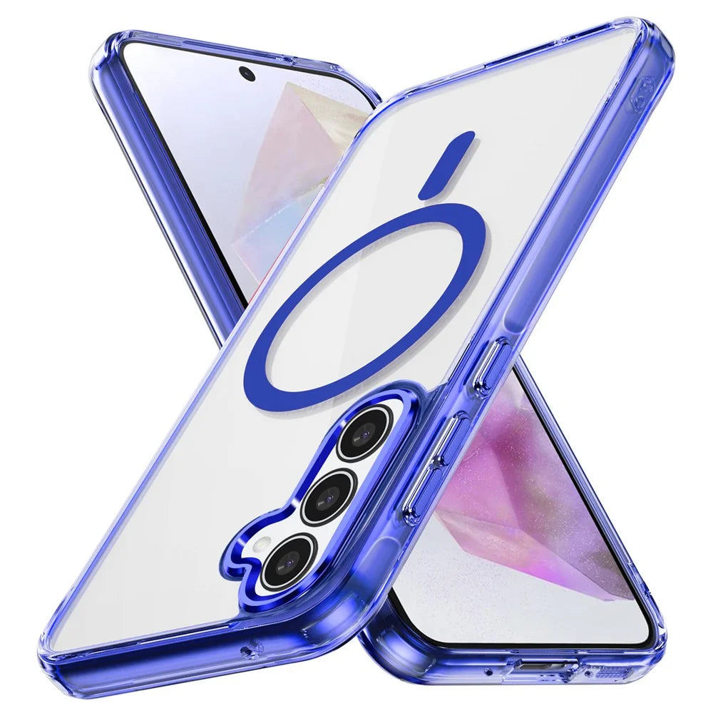 For Samsung Galaxy A35 5G Magnetic Phone Case TPU Frame Clear PC Back Cover - Blue - 1