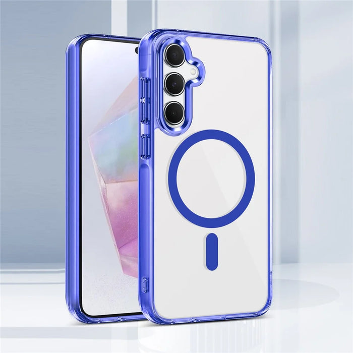 For Samsung Galaxy A35 5G Magnetic Phone Case TPU Frame Clear PC Back Cover - Blue - 2