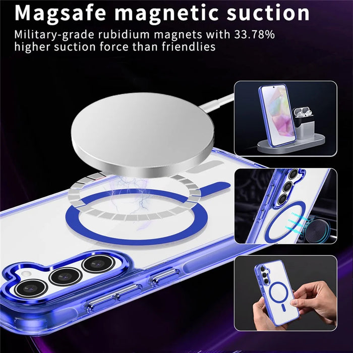 For Samsung Galaxy A35 5G Magnetic Phone Case TPU Frame Clear PC Back Cover - Blue - 4