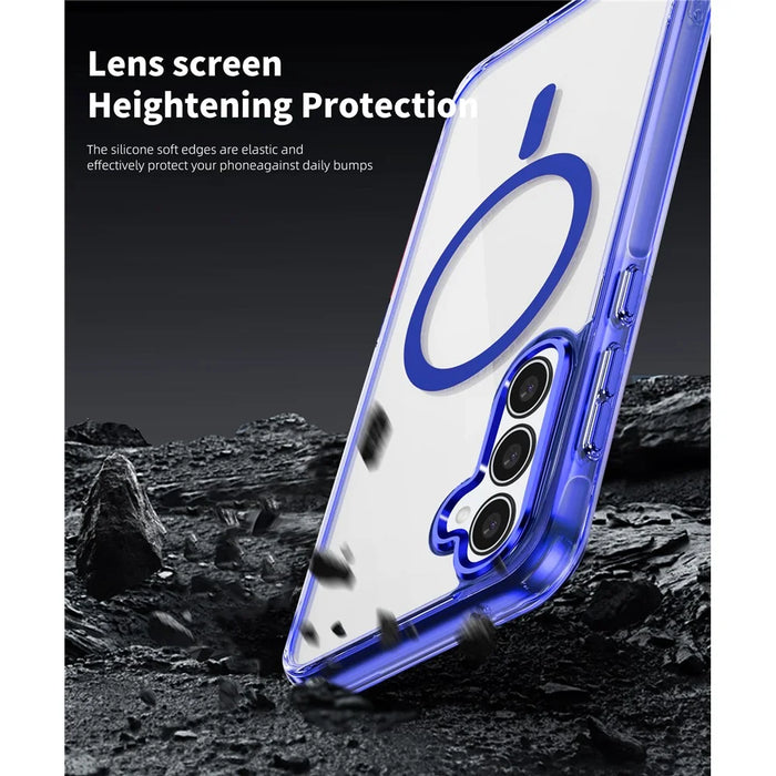 For Samsung Galaxy A35 5G Magnetic Phone Case TPU Frame Clear PC Back Cover - Blue - 5