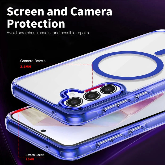 For Samsung Galaxy A35 5G Magnetic Phone Case TPU Frame Clear PC Back Cover - Blue - 6