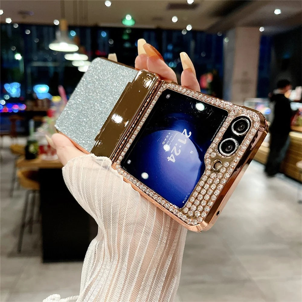 For Samsung Galaxy Z Flip7 FE 5G / Z Flip6 5G / Z Flip5 5G Case Rhinestones Decor Hard PC Folding Phone Cover - Blue - 3