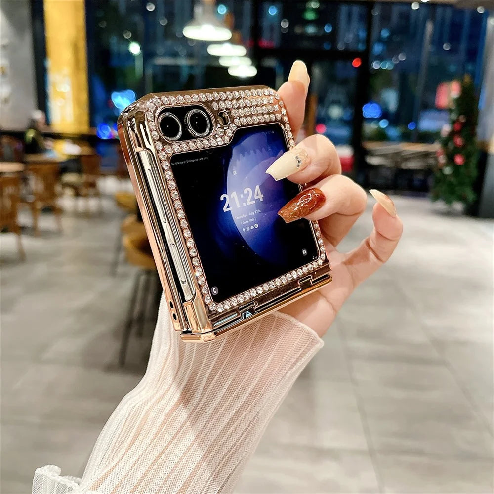 For Samsung Galaxy Z Flip7 FE 5G / Z Flip6 5G / Z Flip5 5G Case Rhinestones Decor Hard PC Folding Phone Cover - Blue - 4