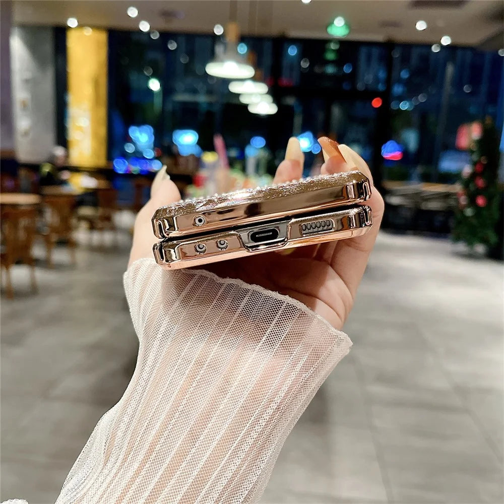 For Samsung Galaxy Z Flip7 FE 5G / Z Flip6 5G / Z Flip5 5G Case Rhinestones Decor Hard PC Folding Phone Cover - Blue - 5