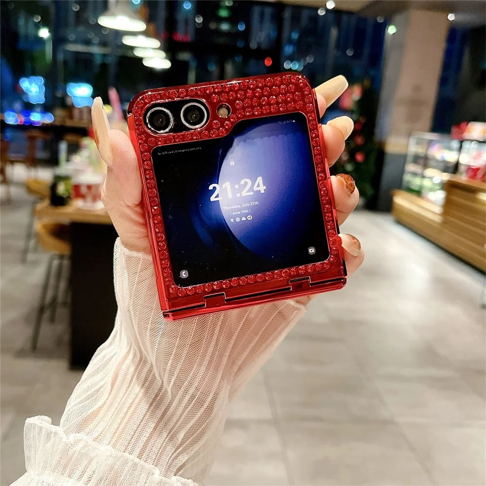 For Samsung Galaxy Z Flip7 FE 5G / Z Flip6 5G / Z Flip5 5G Case Rhinestones Decor Hard PC Folding Phone Cover - Blue - 7