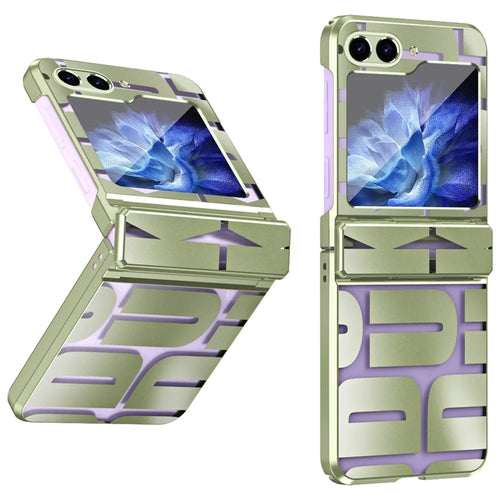 For Samsung Galaxy Z Flip7 FE 5G / Z Flip6 5G / Z Flip5 5G Case Hard PC Electroplating Phone Cover with Tempered Glass Film - Green - 1
