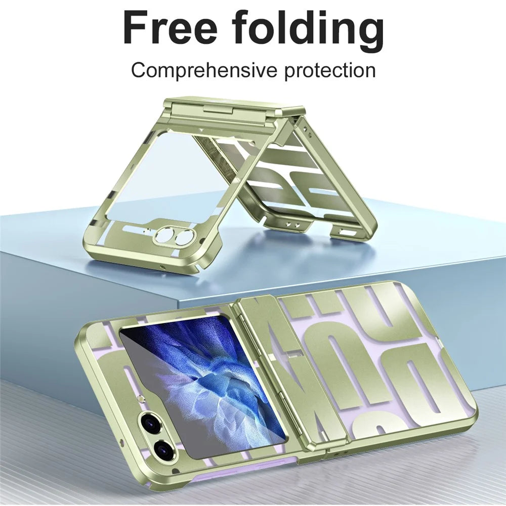 For Samsung Galaxy Z Flip7 FE 5G / Z Flip6 5G / Z Flip5 5G Case Hard PC Electroplating Phone Cover with Tempered Glass Film - Green - 2