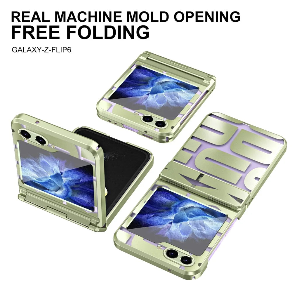 For Samsung Galaxy Z Flip7 FE 5G / Z Flip6 5G / Z Flip5 5G Case Hard PC Electroplating Phone Cover with Tempered Glass Film - Green - 3