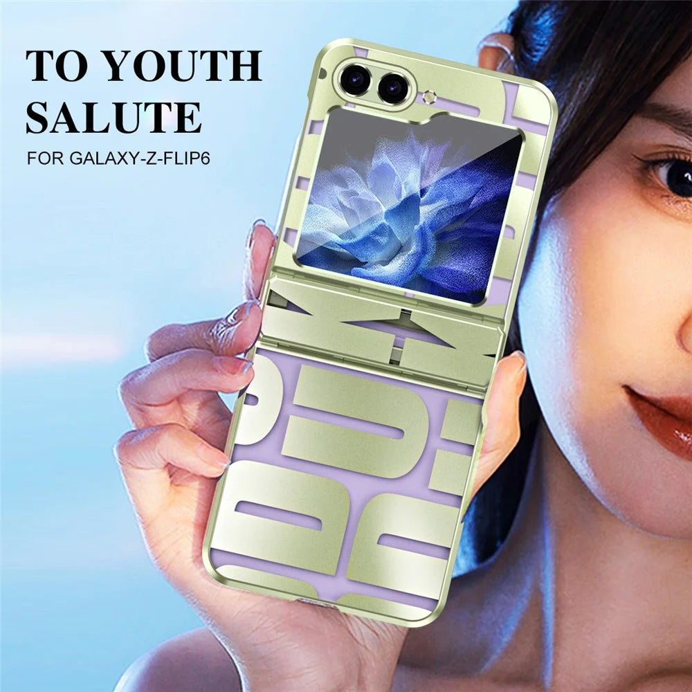 For Samsung Galaxy Z Flip7 FE 5G / Z Flip6 5G / Z Flip5 5G Case Hard PC Electroplating Phone Cover with Tempered Glass Film - Green - 6