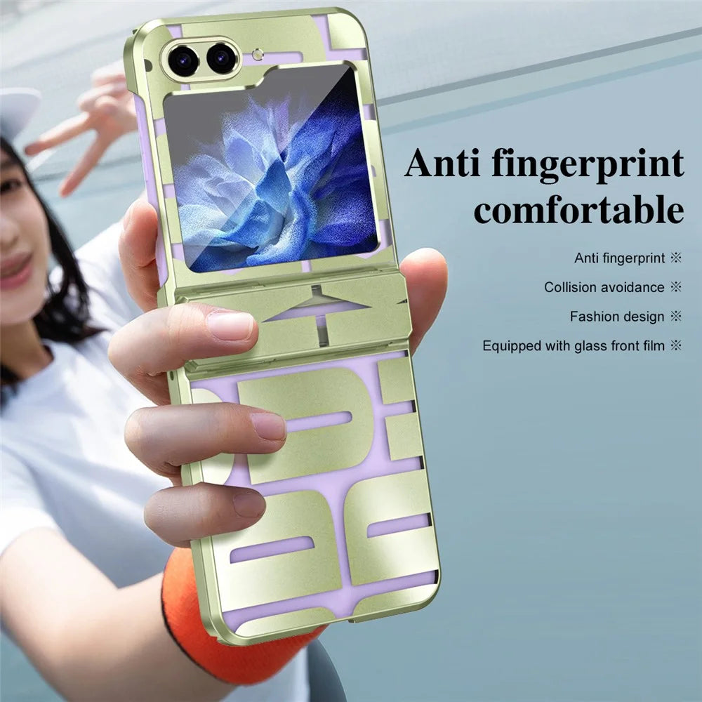 For Samsung Galaxy Z Flip7 FE 5G / Z Flip6 5G / Z Flip5 5G Case Hard PC Electroplating Phone Cover with Tempered Glass Film - Green - 7