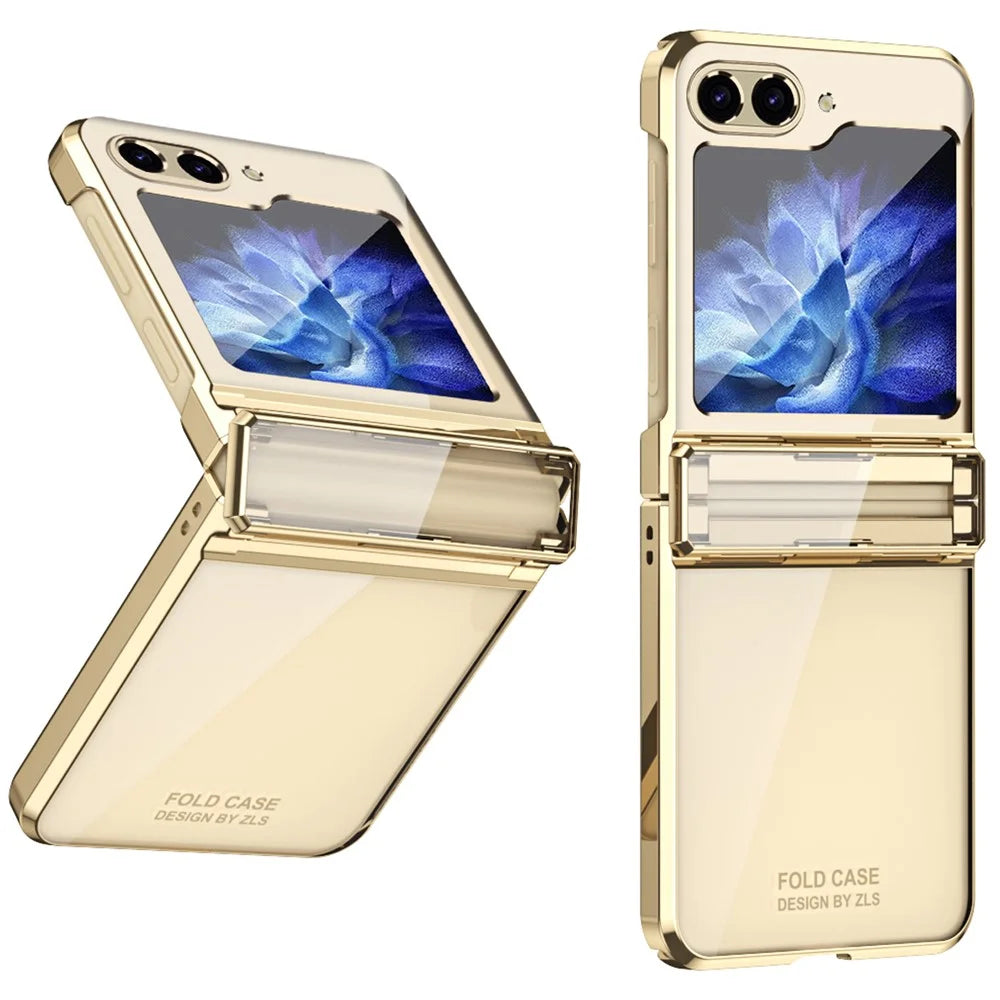 For Samsung Galaxy Z Flip7 FE 5G / Z Flip6 5G / Z Flip5 5G Case Electroplating Hard PC Folding Phone Cover - Champagne Gold - 1