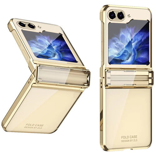 For Samsung Galaxy Z Flip7 FE 5G / Z Flip6 5G / Z Flip5 5G Case Electroplating Hard PC Folding Phone Cover - Champagne Gold - 1