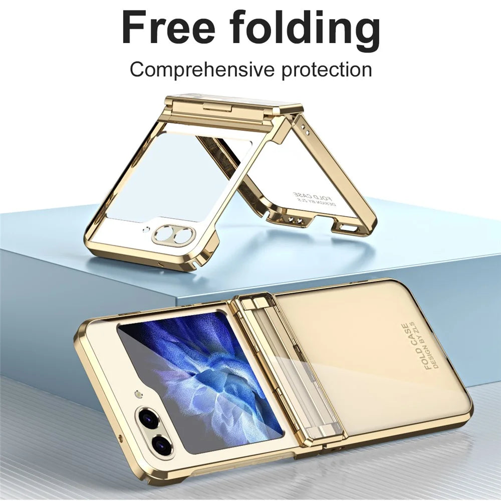 For Samsung Galaxy Z Flip7 FE 5G / Z Flip6 5G / Z Flip5 5G Case Electroplating Hard PC Folding Phone Cover - Champagne Gold - 2