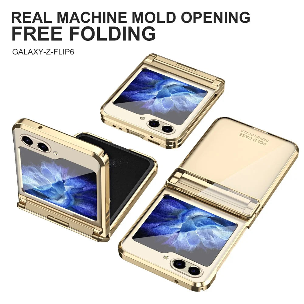 For Samsung Galaxy Z Flip7 FE 5G / Z Flip6 5G / Z Flip5 5G Case Electroplating Hard PC Folding Phone Cover - Champagne Gold - 3