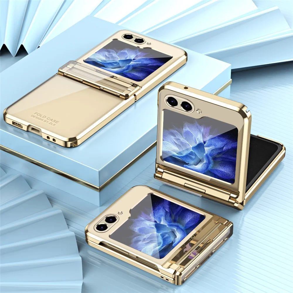 For Samsung Galaxy Z Flip7 FE 5G / Z Flip6 5G / Z Flip5 5G Case Electroplating Hard PC Folding Phone Cover - Champagne Gold - 4