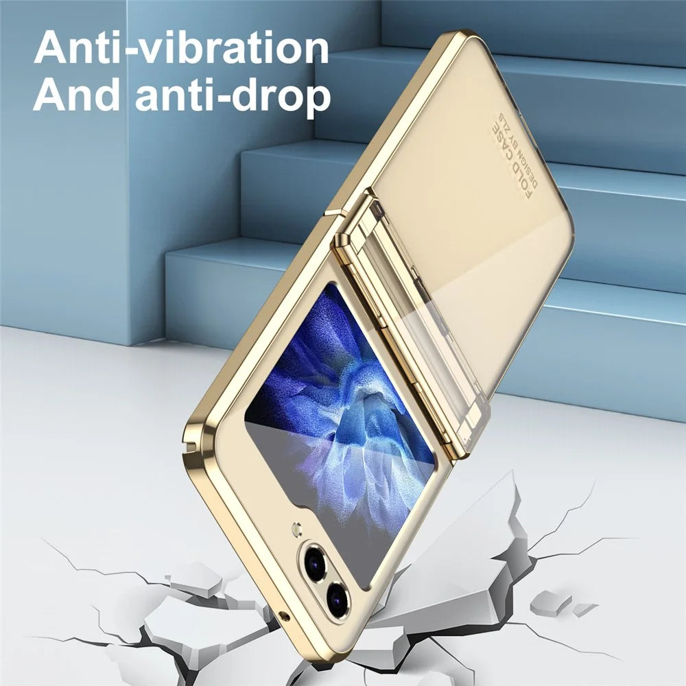 For Samsung Galaxy Z Flip7 FE 5G / Z Flip6 5G / Z Flip5 5G Case Electroplating Hard PC Folding Phone Cover - Champagne Gold - 5