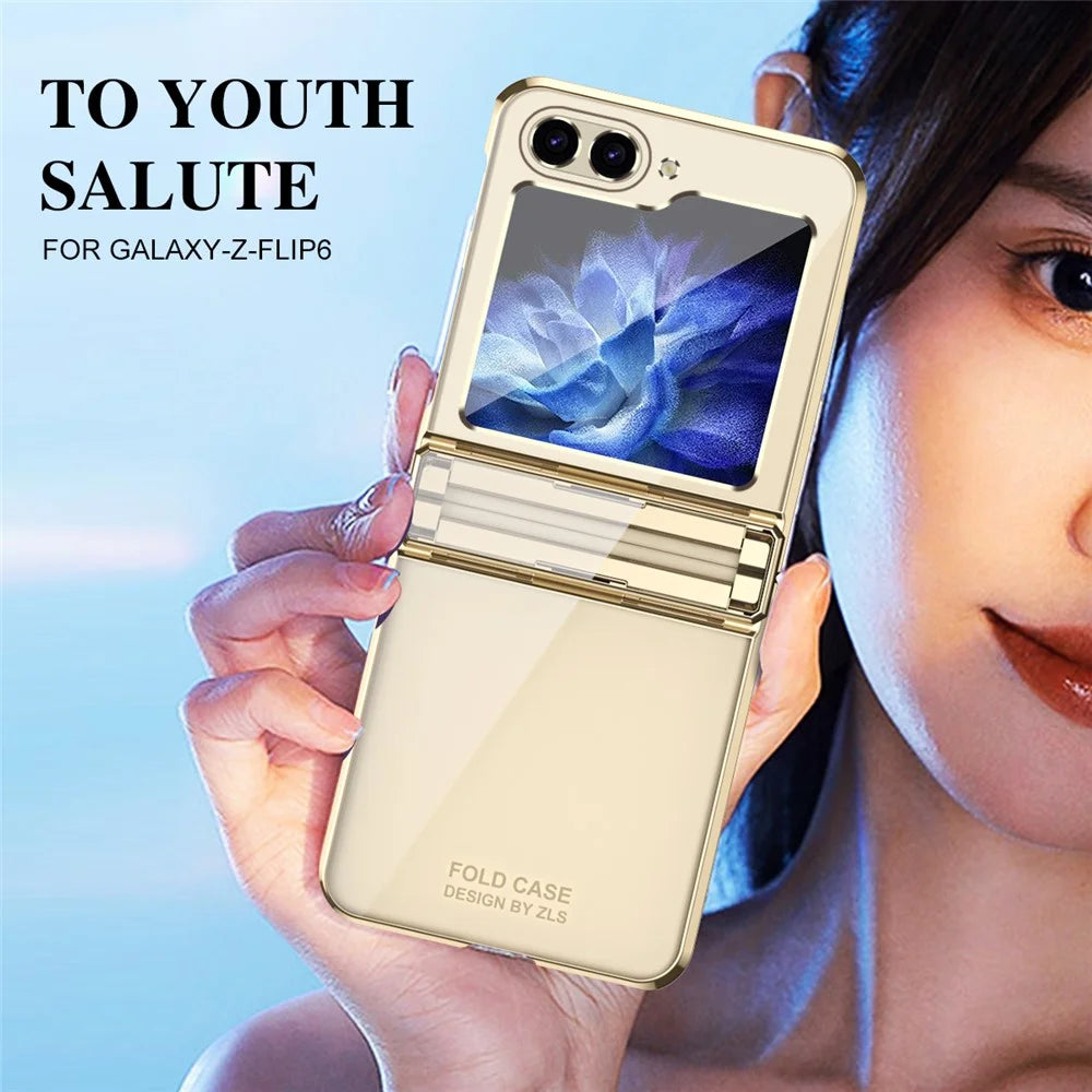 For Samsung Galaxy Z Flip7 FE 5G / Z Flip6 5G / Z Flip5 5G Case Electroplating Hard PC Folding Phone Cover - Champagne Gold - 6