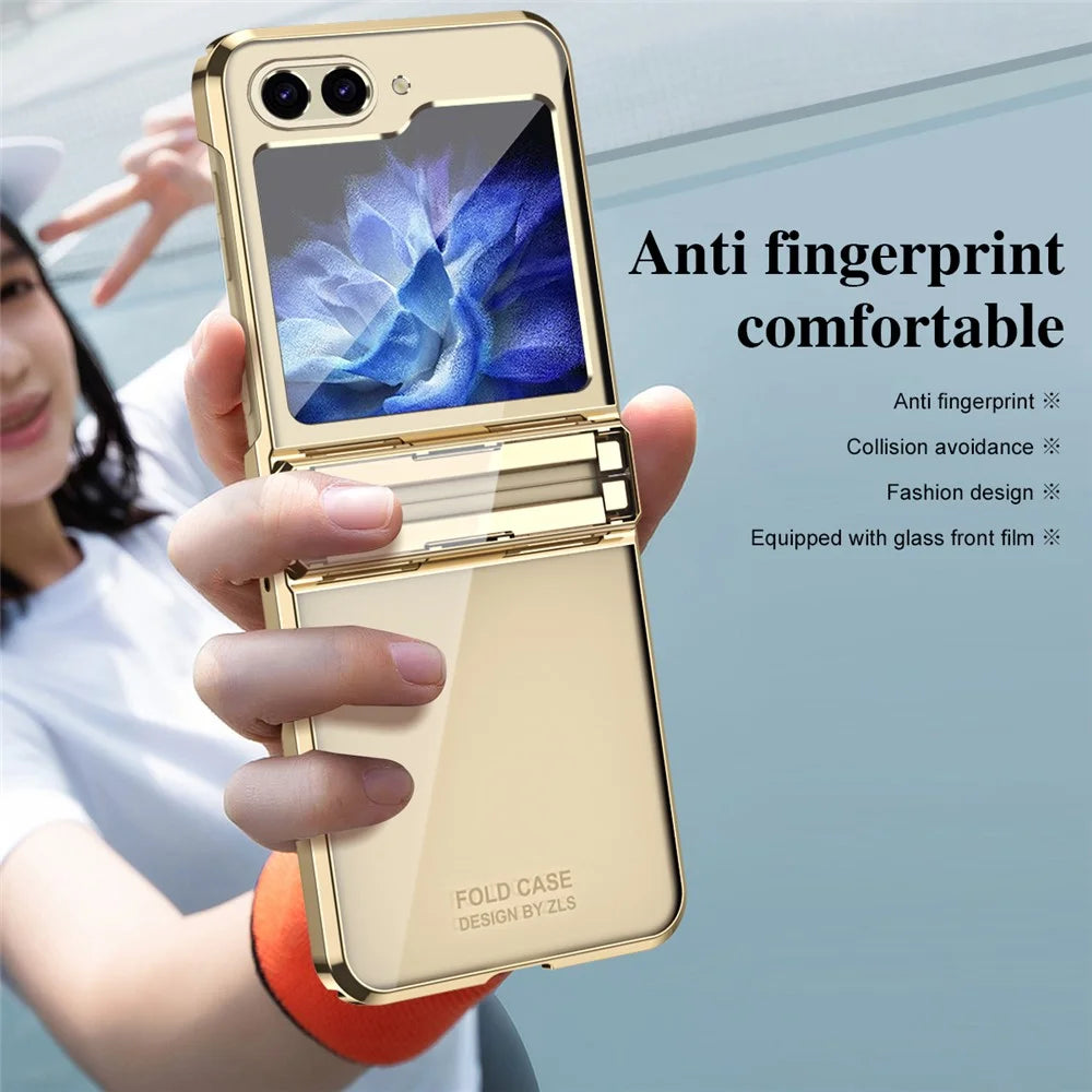 For Samsung Galaxy Z Flip7 FE 5G / Z Flip6 5G / Z Flip5 5G Case Electroplating Hard PC Folding Phone Cover - Champagne Gold - 7