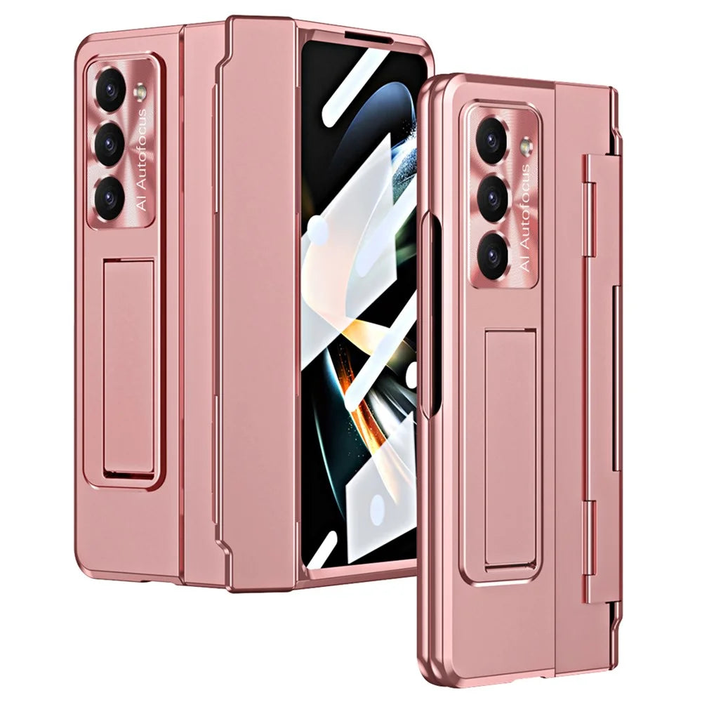 For Samsung Galaxy Z Fold6 5G Case Hinge Protection PC Phone Cover with Kickstand - Pink - 1