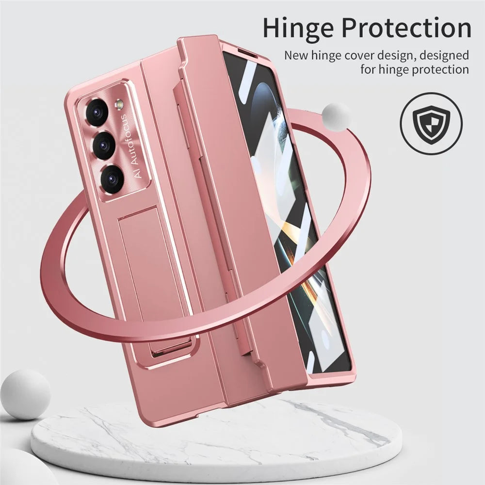 For Samsung Galaxy Z Fold6 5G Case Hinge Protection PC Phone Cover with Kickstand - Pink - 3