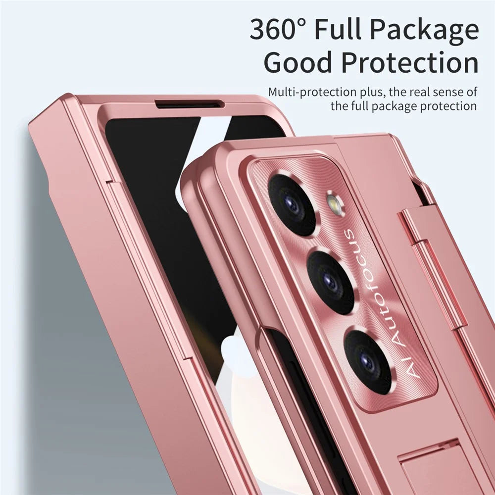 For Samsung Galaxy Z Fold6 5G Case Hinge Protection PC Phone Cover with Kickstand - Pink - 4