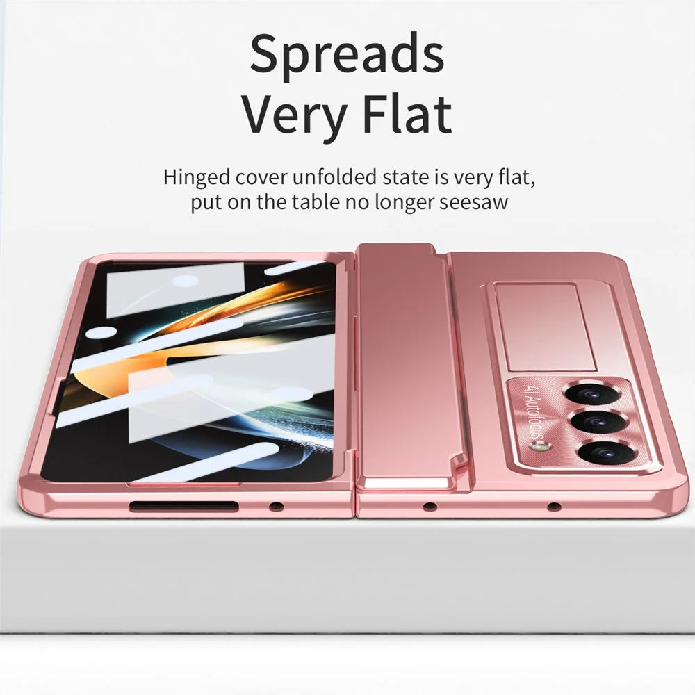 For Samsung Galaxy Z Fold6 5G Case Hinge Protection PC Phone Cover with Kickstand - Pink - 6