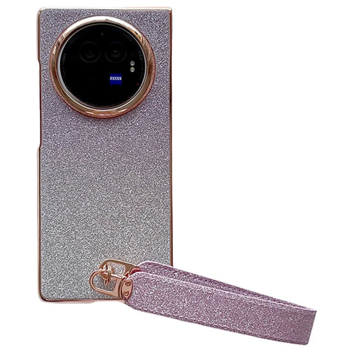 For vivo X Fold3 Case Hard PC Bling Glitter Phone Cover with Wrist Strap - Gradient Purple - 1