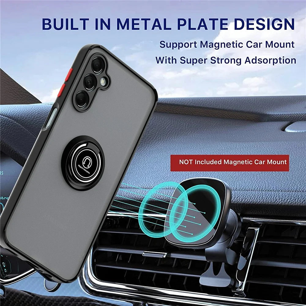 For Samsung Galaxy A55 5G Case Ring Kickstand PC + TPU Magnetic Car Mount Phone Cover - Black / Red - 4