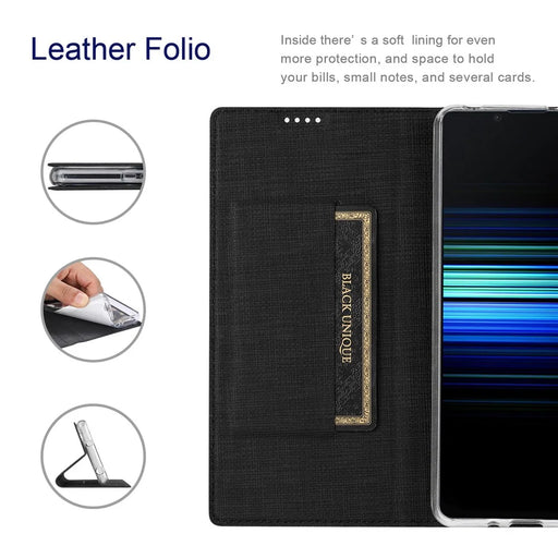 VILI DMX Series For Sony Xperia 10 VI Case Card Holder Leather Stand Phone Cover - Black - 2