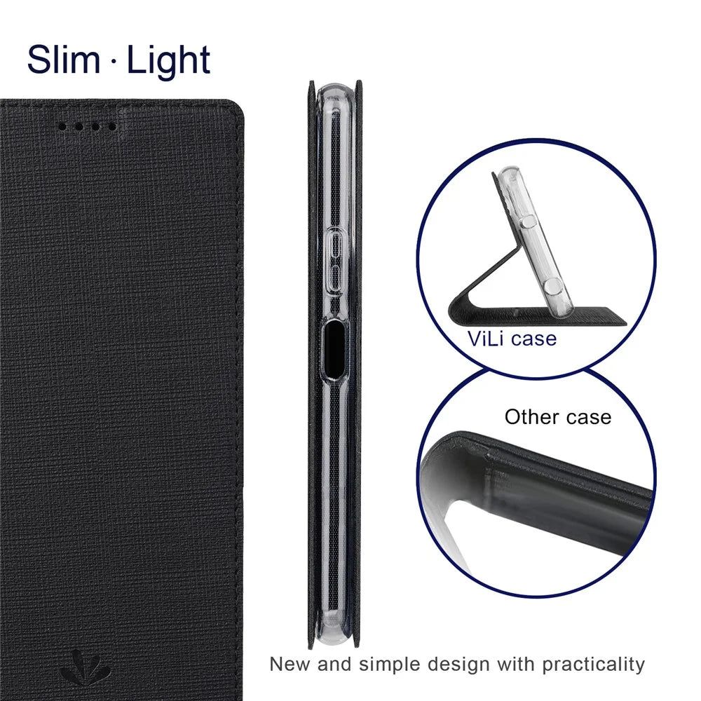 VILI DMX Series For Sony Xperia 10 VI Case Card Holder Leather Stand Phone Cover - Black - 5
