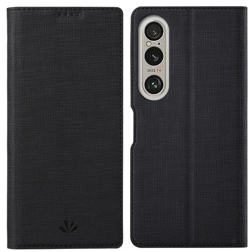 VILI DMX Series For Sony Xperia 1 VI Case with Card Holder Leather Phone Cover - Black - 1