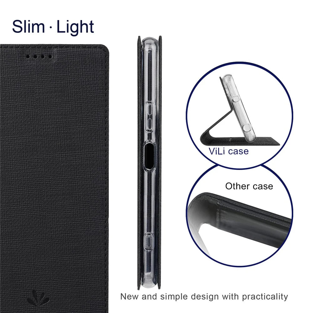 VILI DMX Series For Sony Xperia 1 VI Case with Card Holder Leather Phone Cover - Black - 5