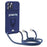 For iPhone 15 Pro Case PC+TPU Cell Phone Cover Card Holder Kickstand Protective Shell with Lanyard - Sapphire - 1
