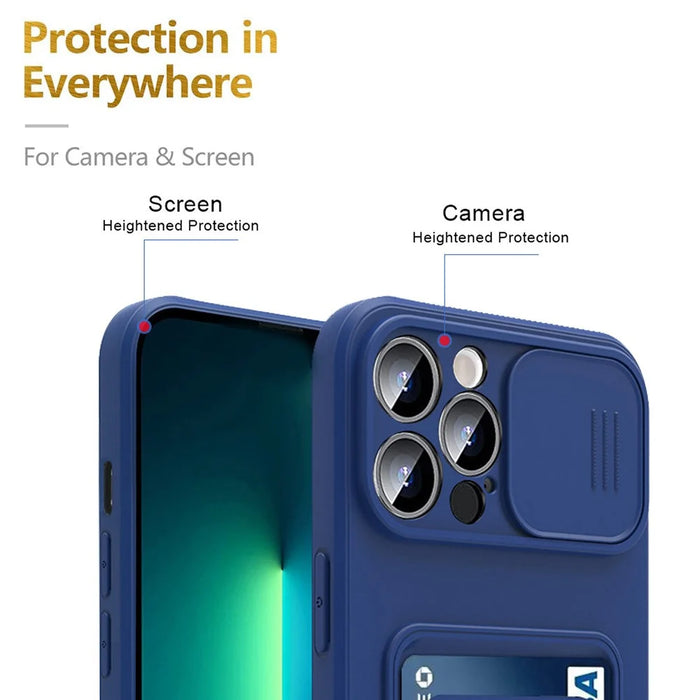 For iPhone 14 Pro Max Cell Phone Case Card Holder Kickstand PC + TPU Back Cover with Lanyard - Sapphire - 4