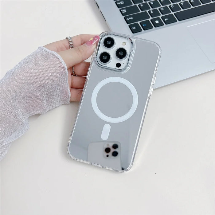 For iPhone 15 Pro Compatible with MagSafe Mirror Surface Phone Case TPU+PC+Acrylic Anti-Drop Cover - 4