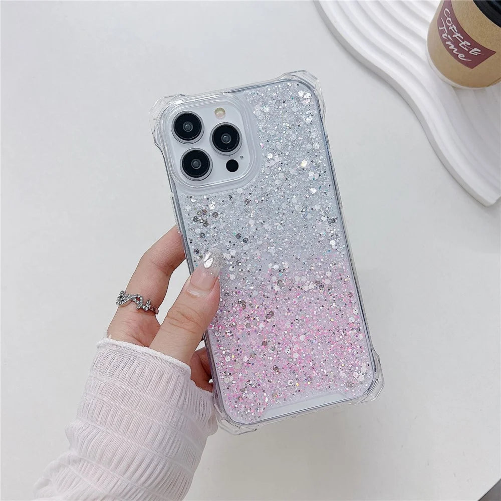 Phone Case for iPhone 15 Pro Max TPU+Acrylic Dual-Color Gradient Cell Phone Cover with Long Strap - Silver+Pink - 2