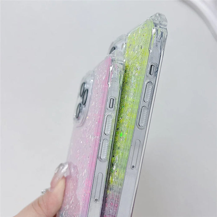 Phone Case for iPhone 15 Pro TPU+Acrylic Dual-Color Back Cover with Pearl Long Strap - Silver+Pink - 6