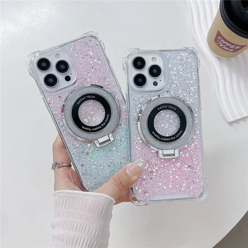 For iPhone 15 Pro Case TPU+Acrylic Gradient Magnetic Kickstand Anti-Fall Phone Cover - Pink+Green - 7