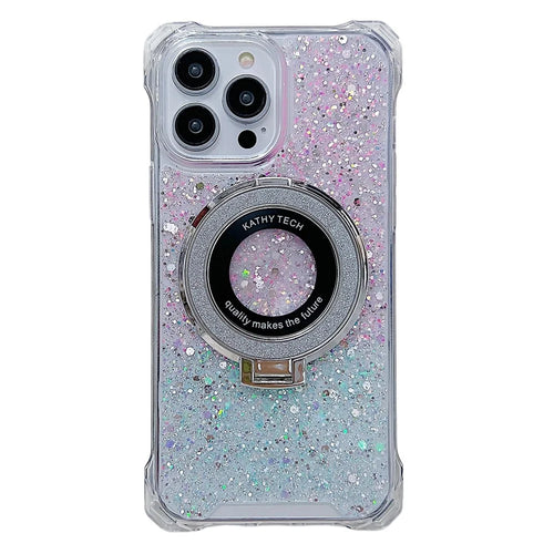 Phone Case for iPhone 14 Pro Gradient Color TPU+Acrylic Cover Compatible with MagSafe Ring Kickstand - Pink+Green - 1
