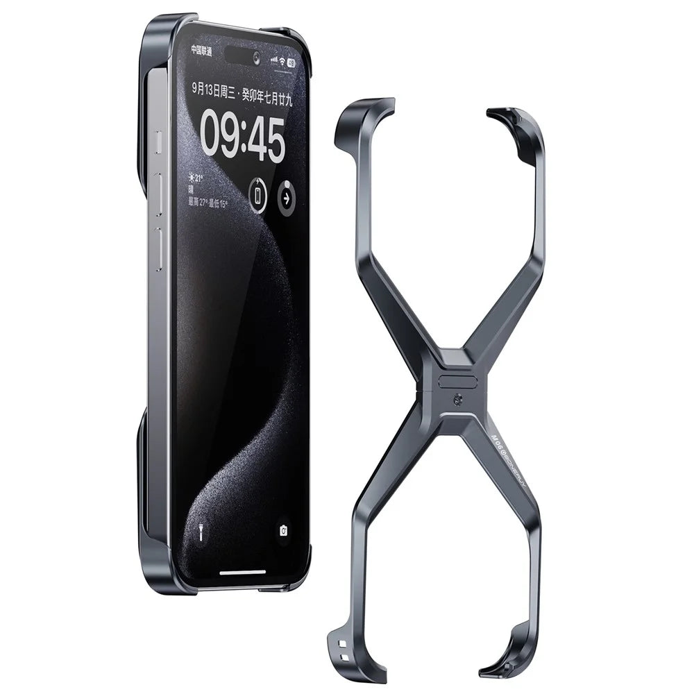 For iPhone 15 Bumper Case No Frame Aluminium Alloy X-Shape Phone Cover - Dark Grey - 1